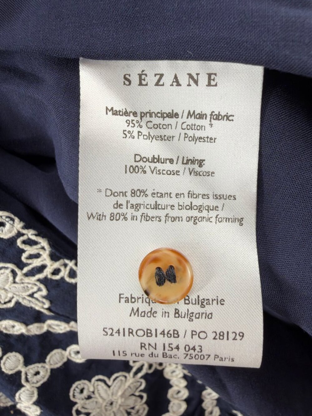 Sezane Adele Dress Marine Ecru Embroidered Shirt Dress 8 NWT - Picture 4 of 13